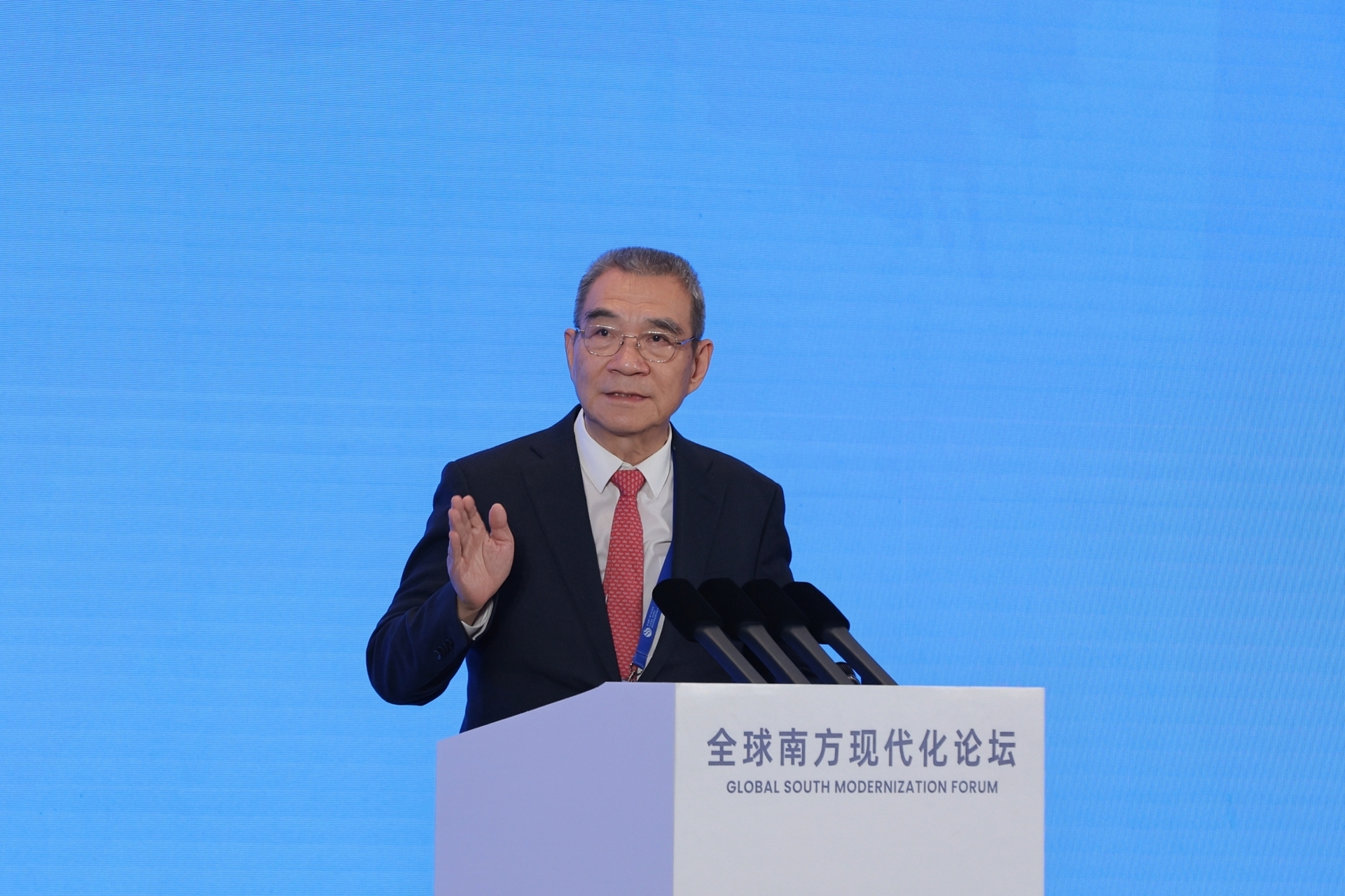 北京大學南南合作與發展學院名譽院長、博雅講席教授林毅夫在論壇上發言