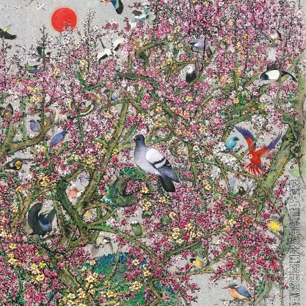 萧晖荣作品《一带一路 鸟鸣花开》局部