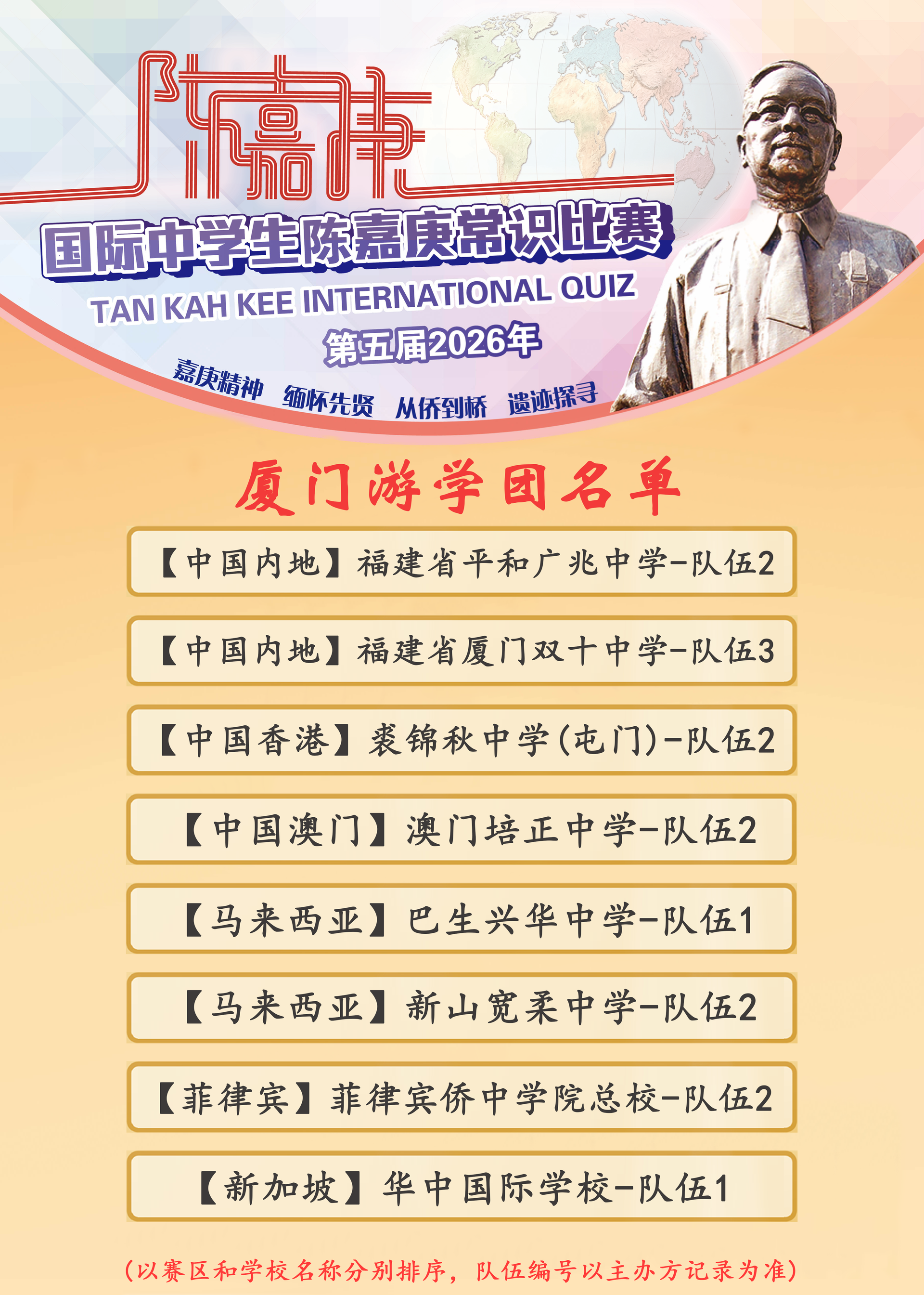 陈嘉庚2026年常识比赛厦门游学团名单