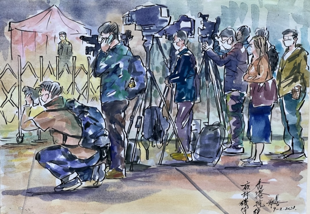 鄭鼎-香港抗疫夜封樓宇-水彩畫21cmx30cm 11-鄭鼎-香港抗疫夜封樓宇-水彩畫21cmx30cm