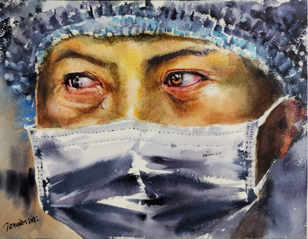 劉永富-醫護人員的愛-水彩畫31cmx41cm 112-劉永富-醫護人員的愛-水彩畫31cmx41cm