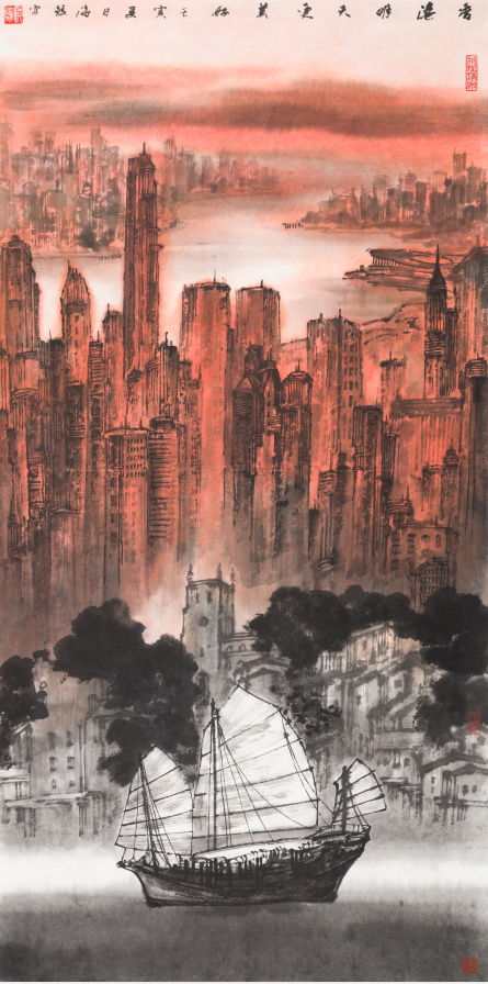 13、王海昆Wang Haikun《香港明天更美好》Hong Kong Will See a Brighter Future纸本设色Ink and color on paper 138x68cm 2022