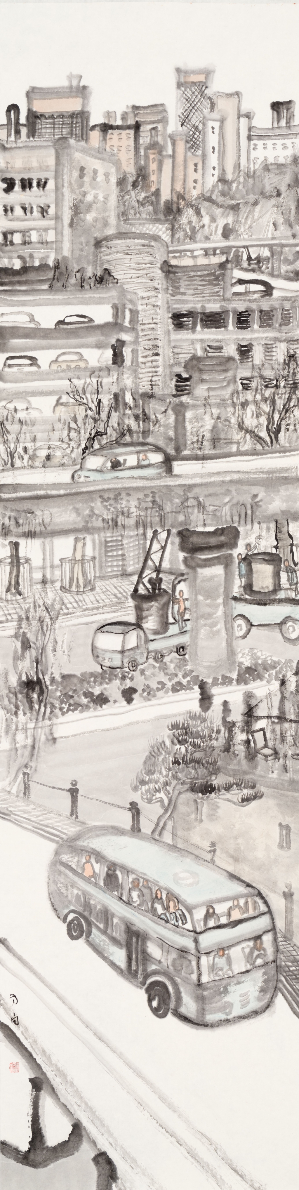 10、方  向Fang Xiang《香港城市一角》A Glimpse of Hong Kong City纸本设色Ink and color on paper136x34cm2022