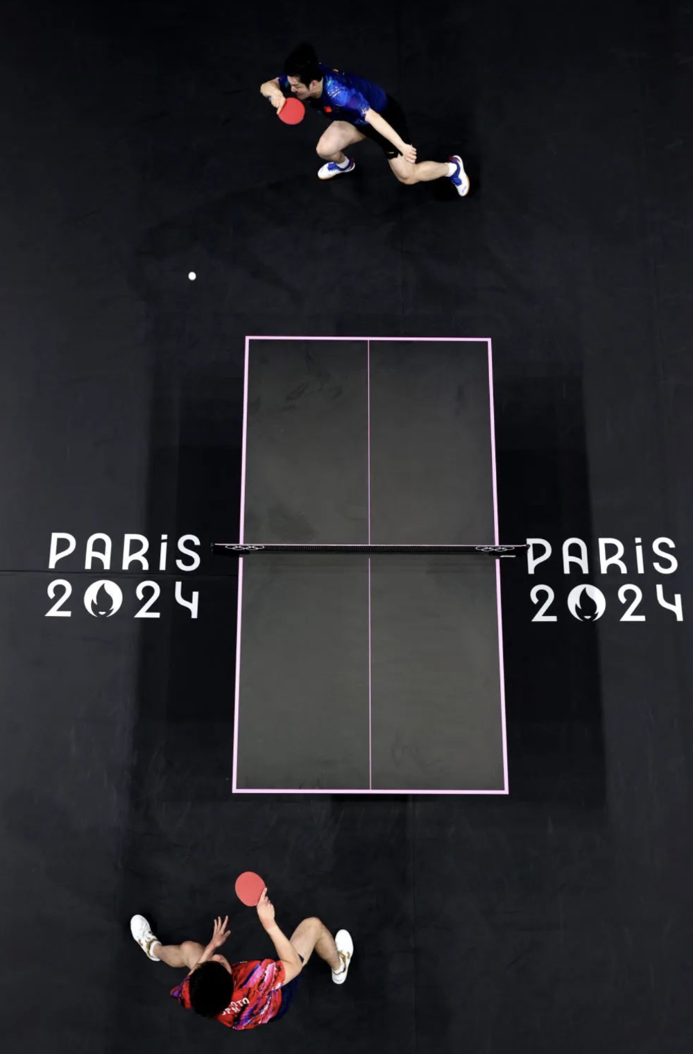 8月1日,樊振东(上)与张本智和在比赛中。新华社记者 郭昱 摄 截屏2024-08-02 下午2.37.15